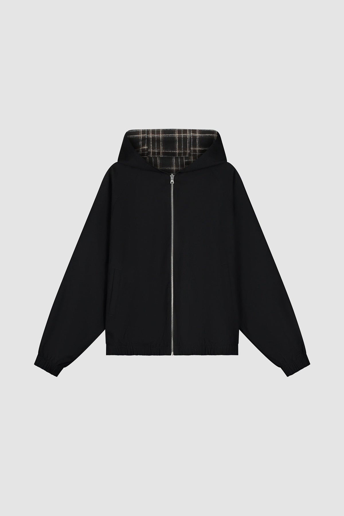 Veste réversible à capuche à carreaux - Noire