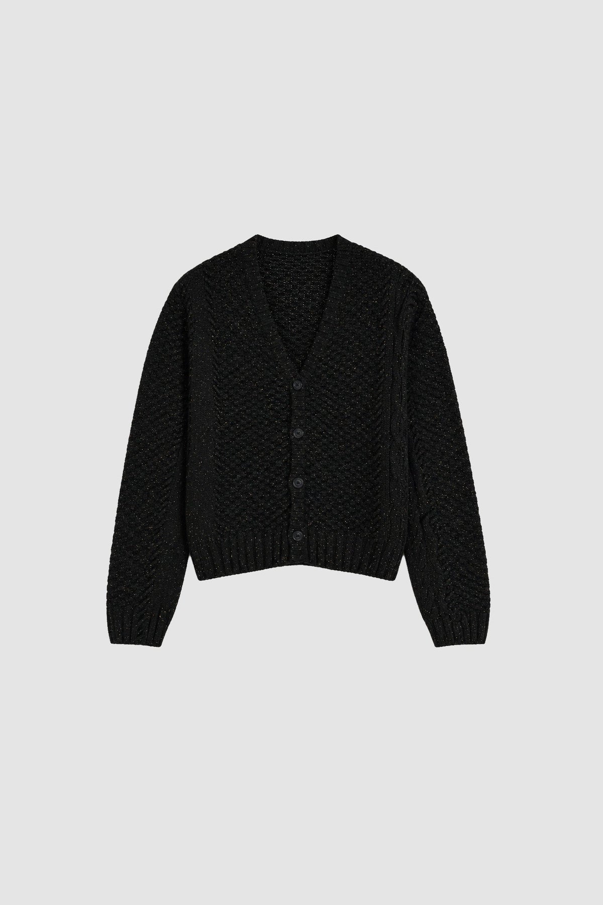 Cardigan en maille torsadée à motif moucheté - Noir