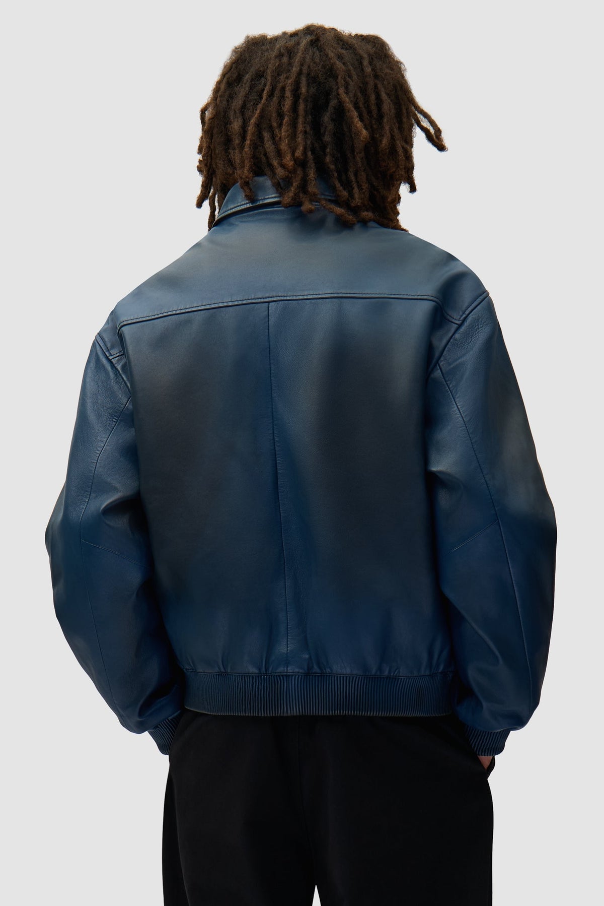Veste en cuir délavé - Marine