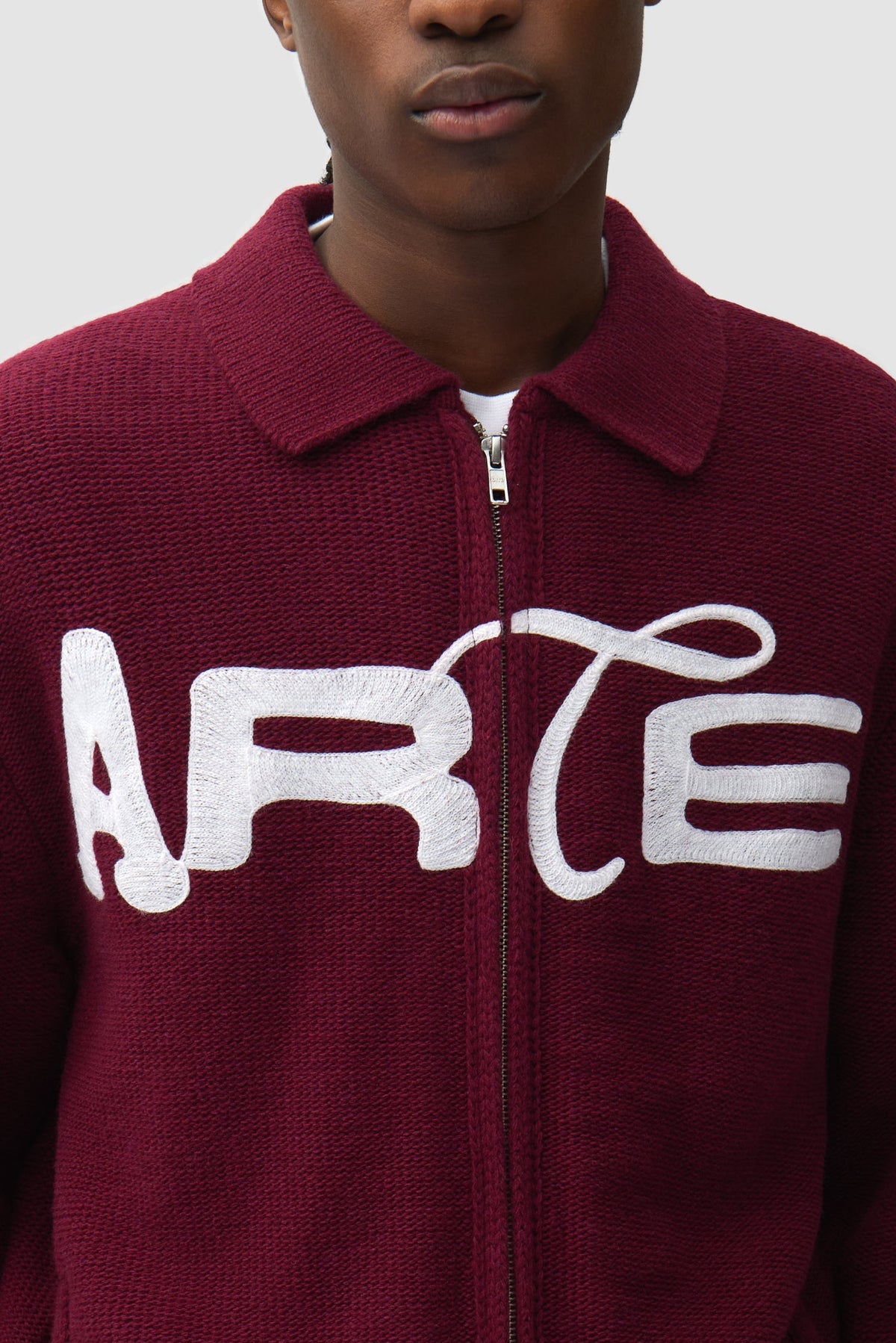 Cardigan zippé à motif pochoir - Bordeaux