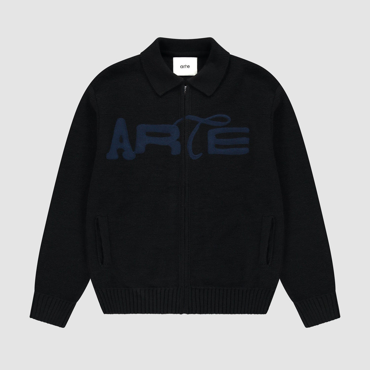 Cardigan zippé à motif pochoir - Noir