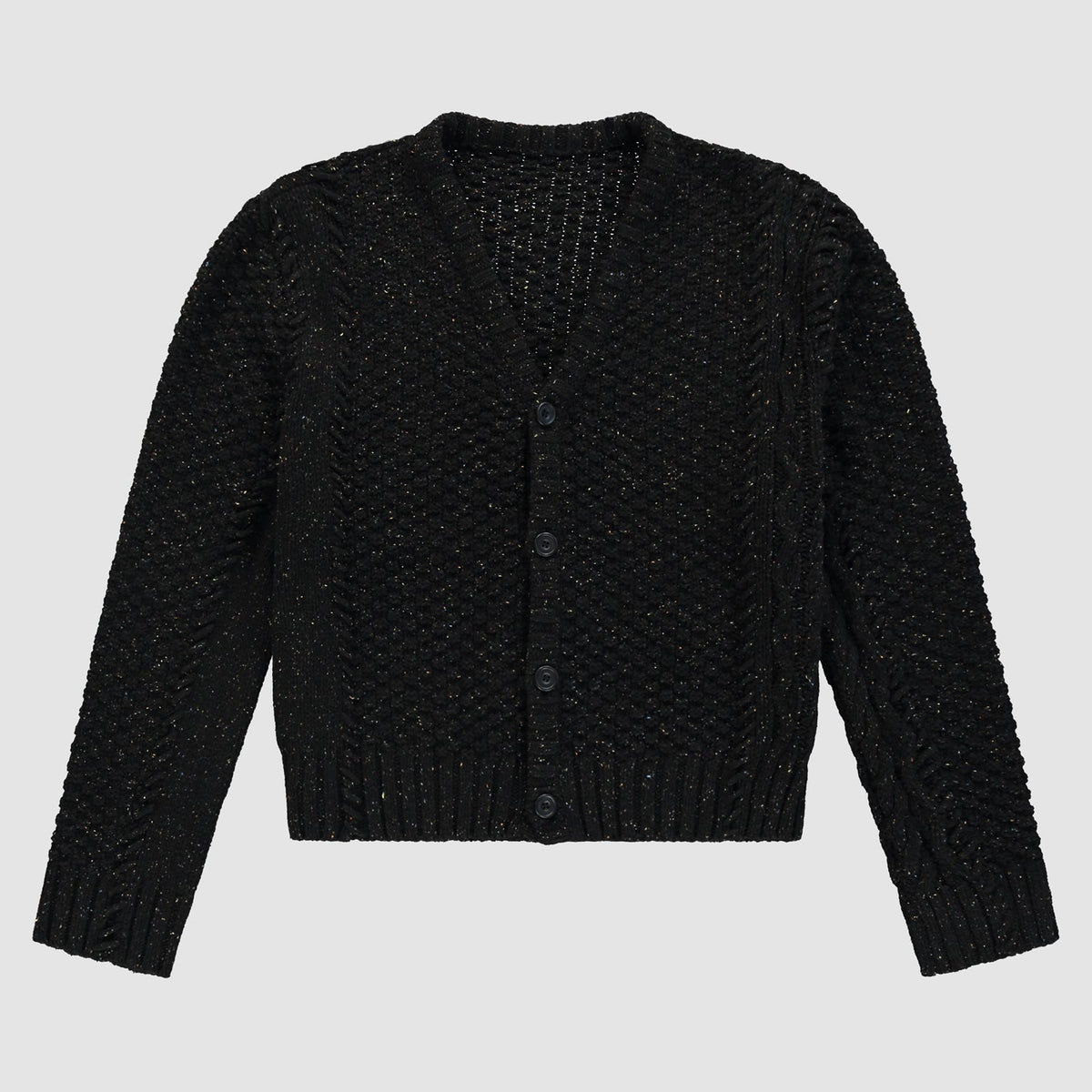 Cardigan en maille torsadée à motif moucheté - Noir