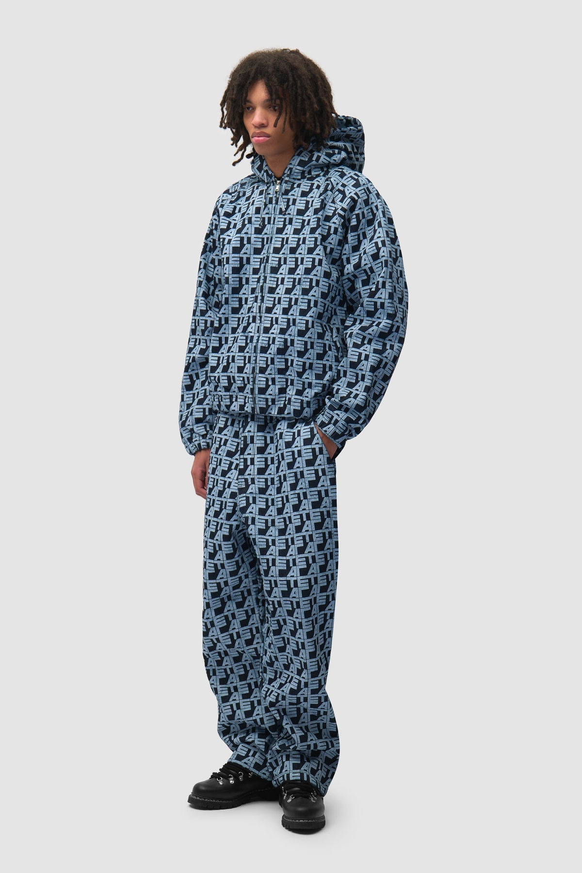 Pantalon à carreaux sur toute la surface - Denim