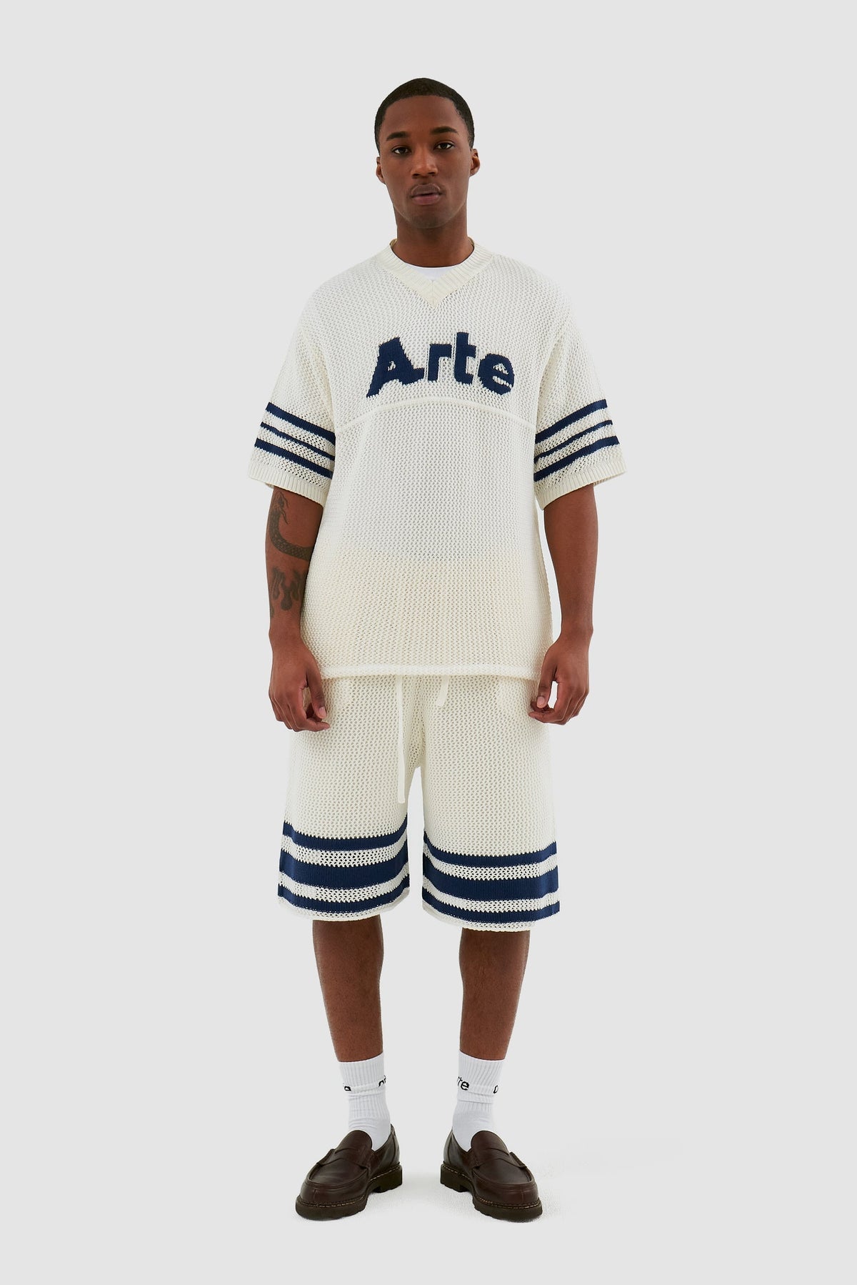 Short à rayures en tricot Shane - Blanc