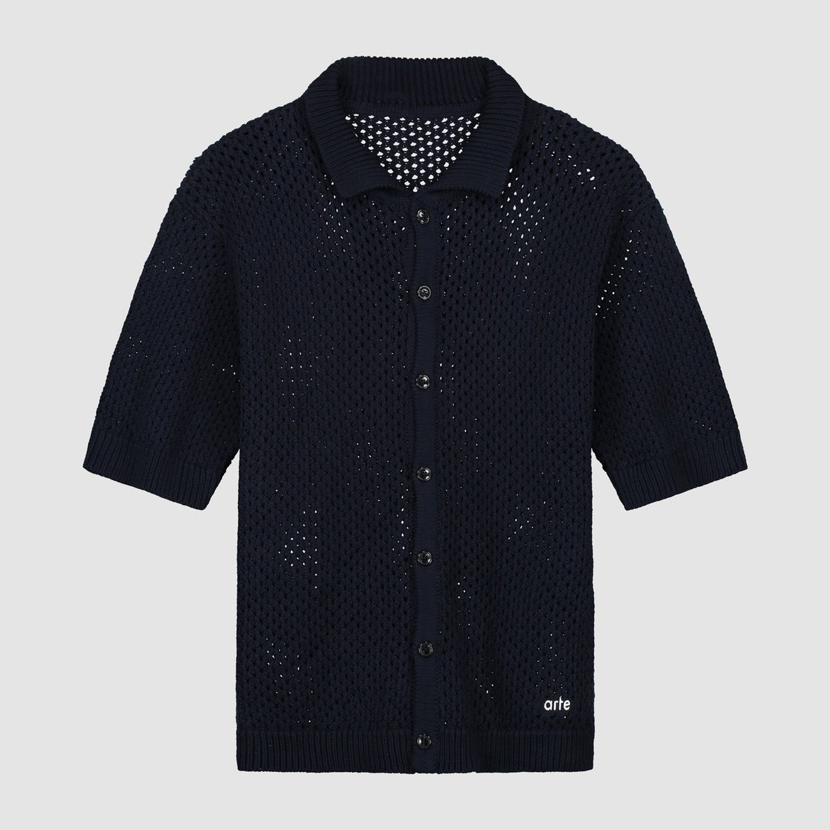 Chemise à boutons en tricot crocheté - Marine