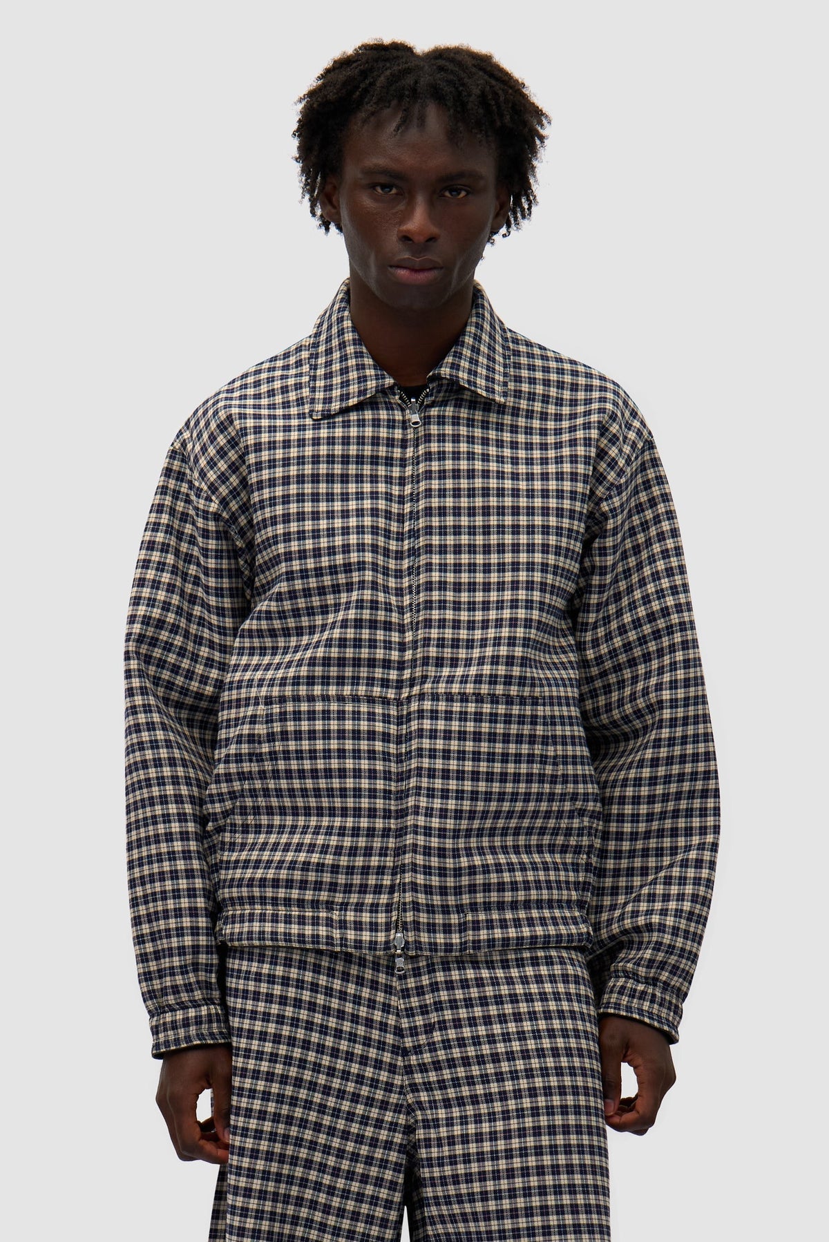 Veste en cuir réversible à carreaux - Noir/Plaid