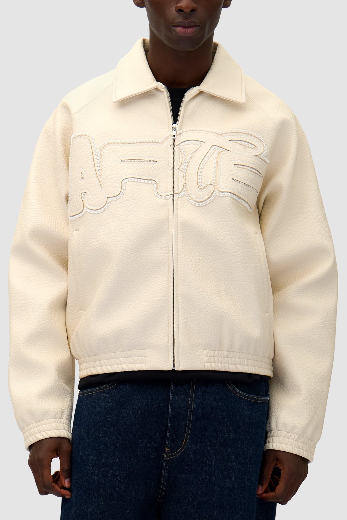 Veste en cuir à gros logo - Crème