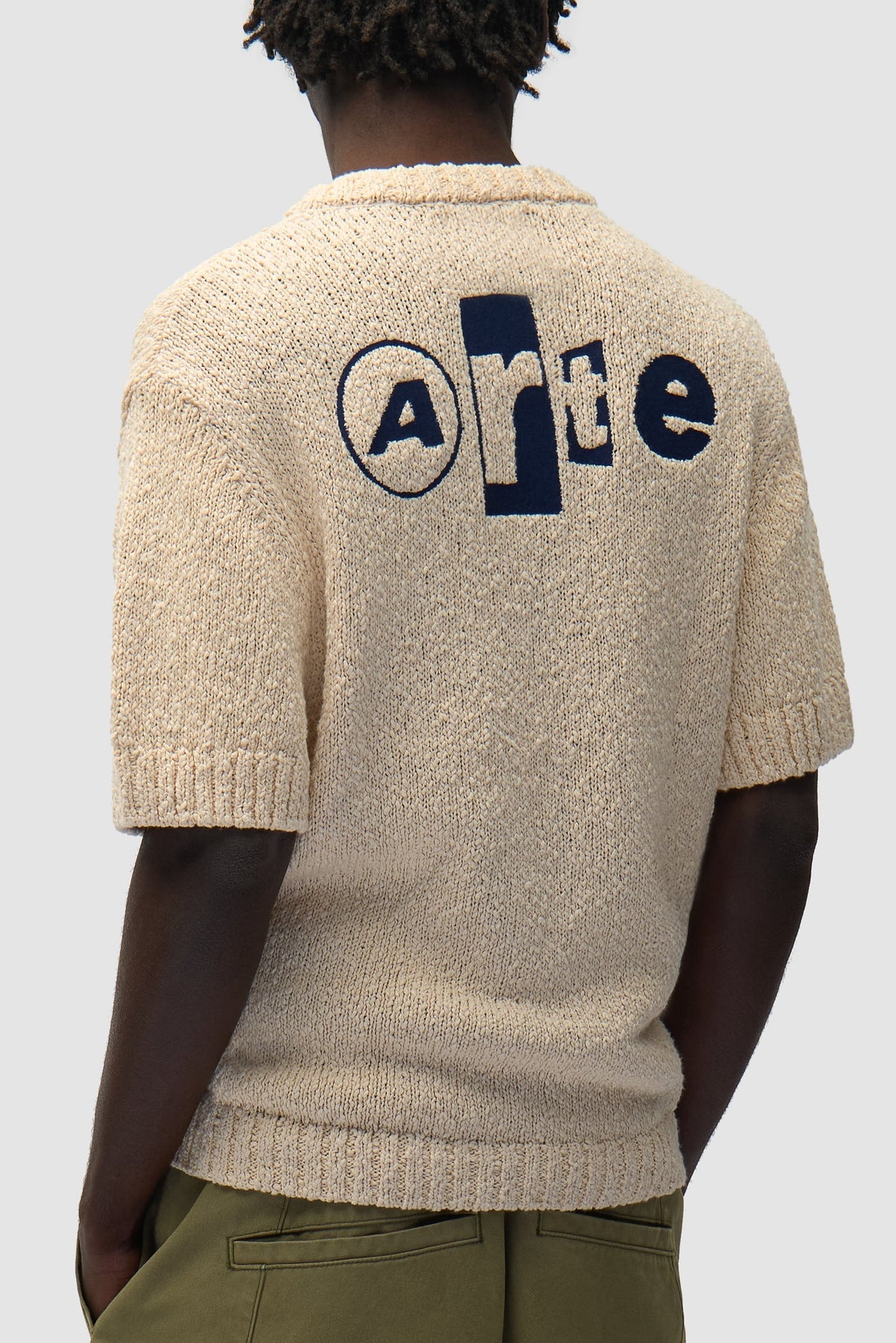 T-shirt en maille avec motif graphique au dos - Crème