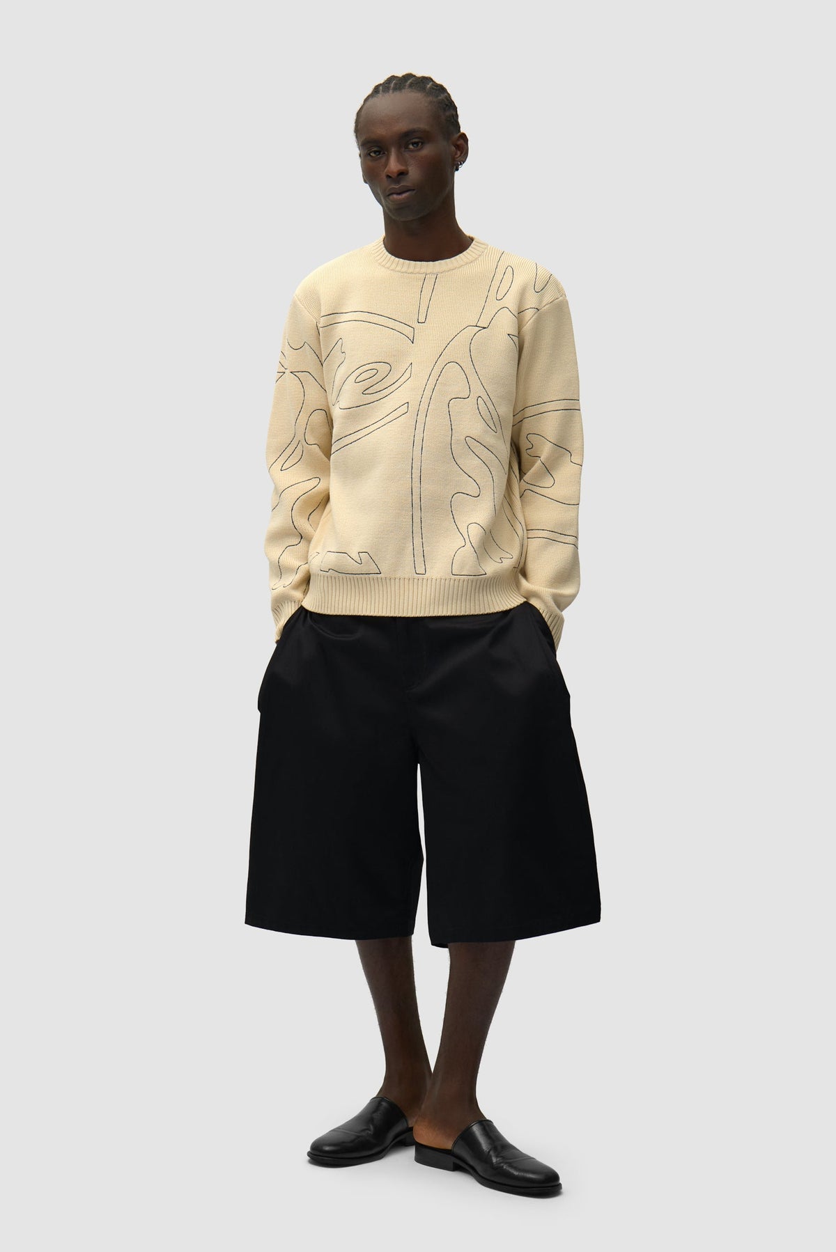 Pull en maille avec logo cercle sur toute la surface - Crème