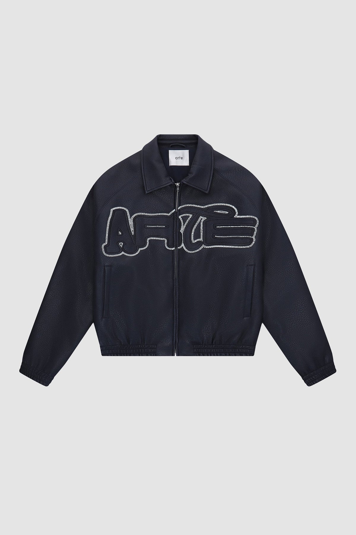 Veste en cuir à gros logo - Marine