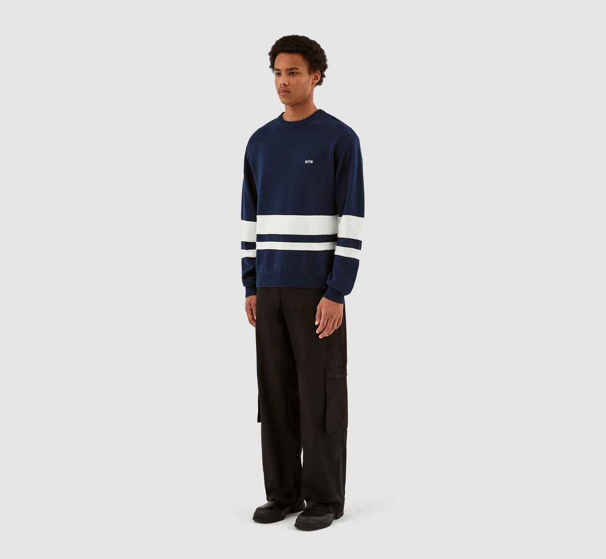 Pull en tricot rayé - Navy/White