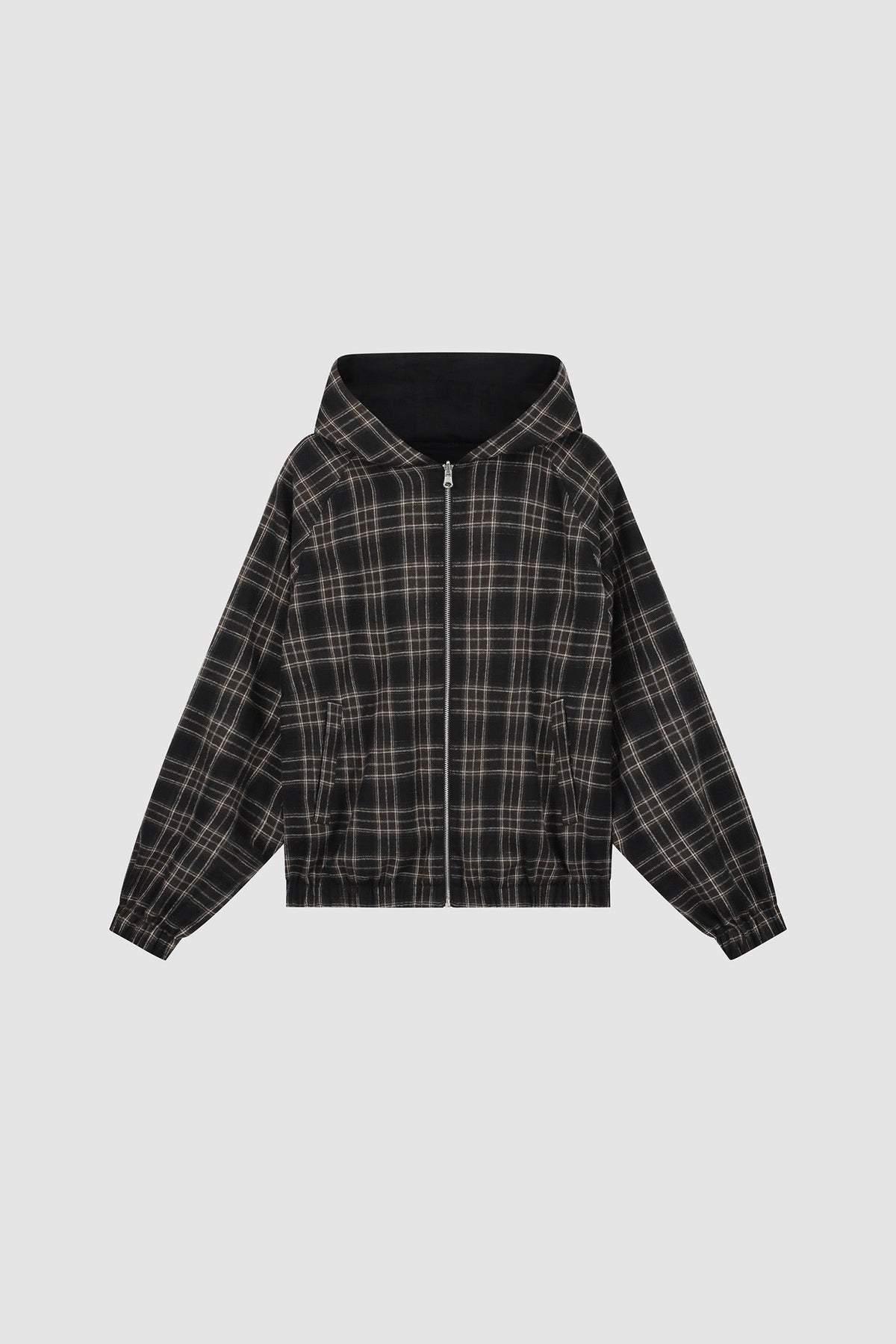 Veste réversible à capuche à carreaux - Noire