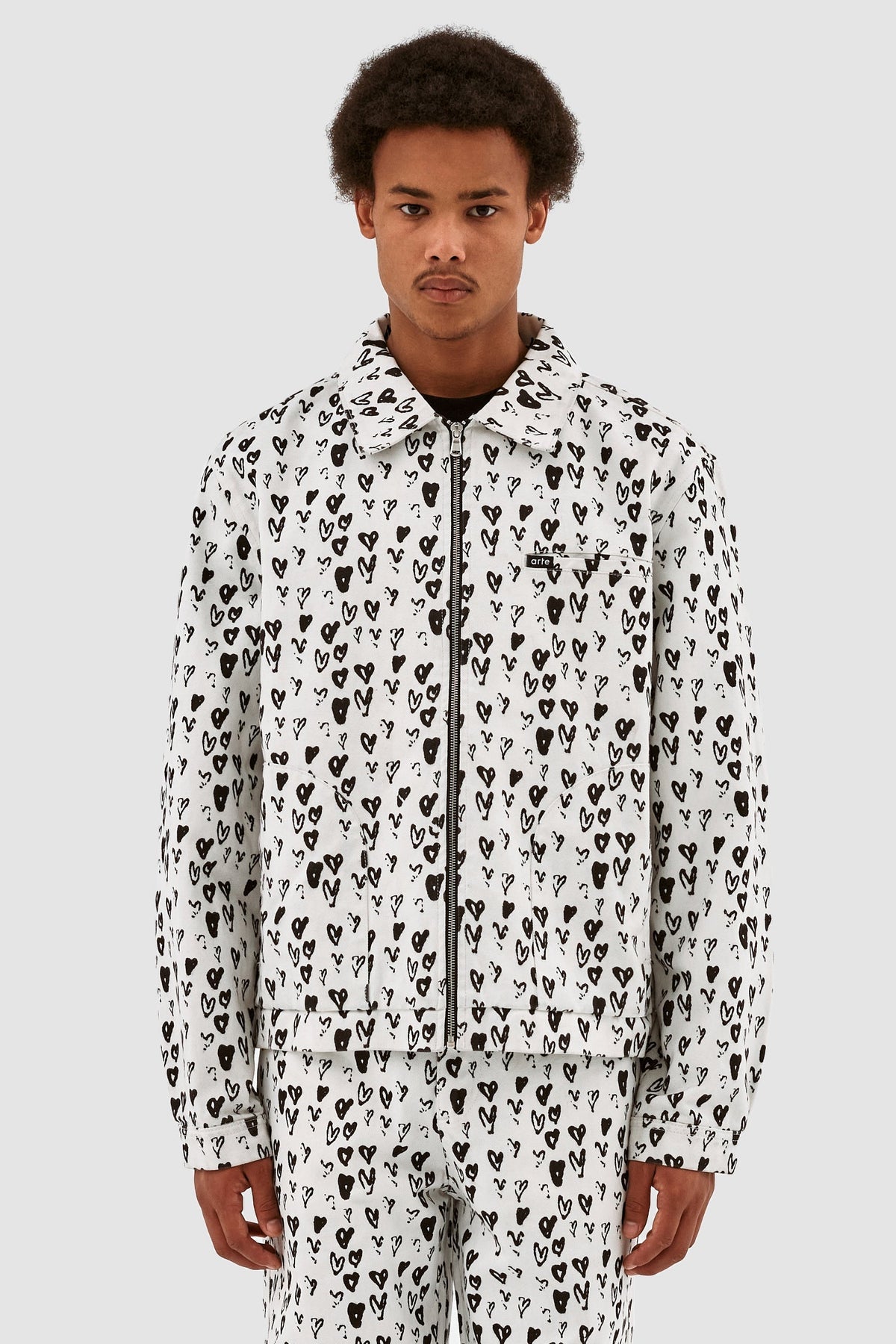 Veste Jean Allover Heart - Blanc/Noir