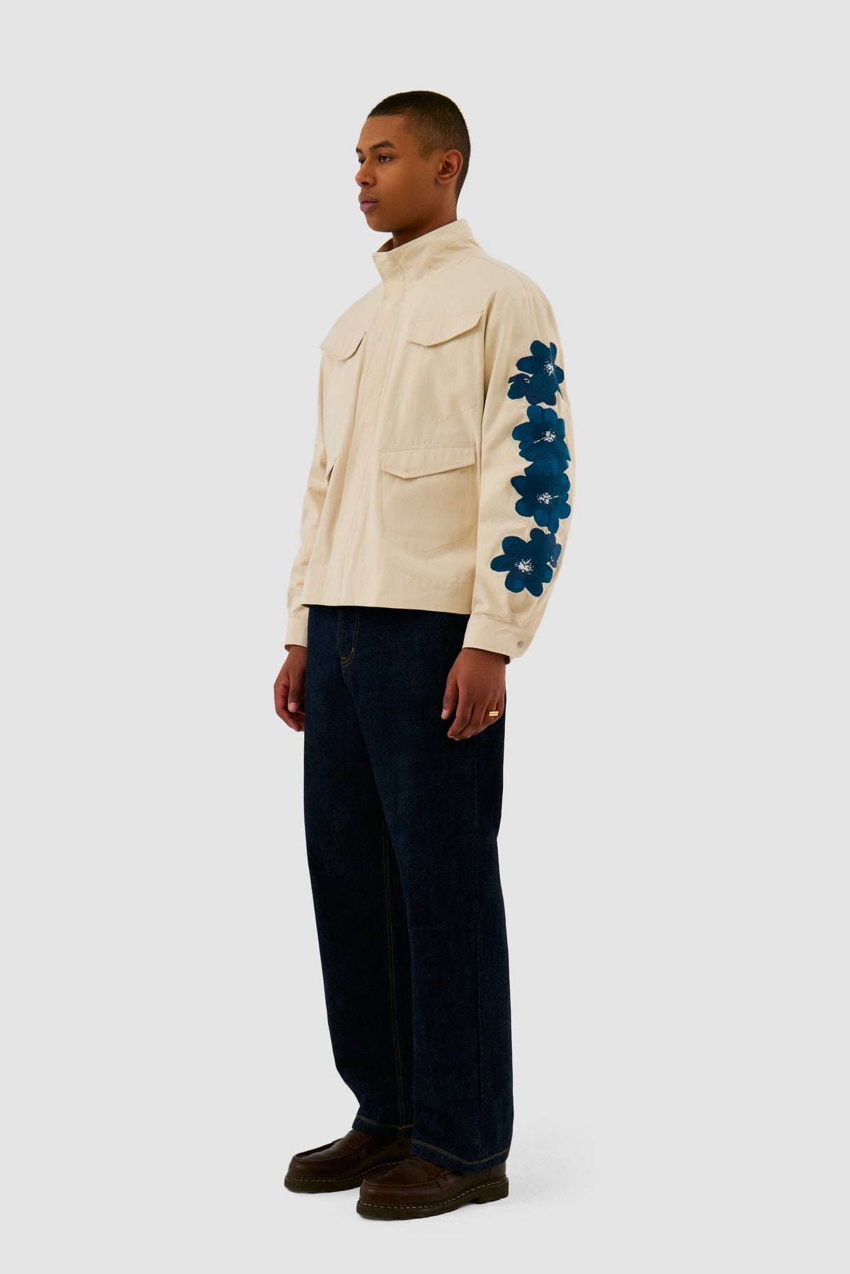 Veste brodée de fleurs - Crème
