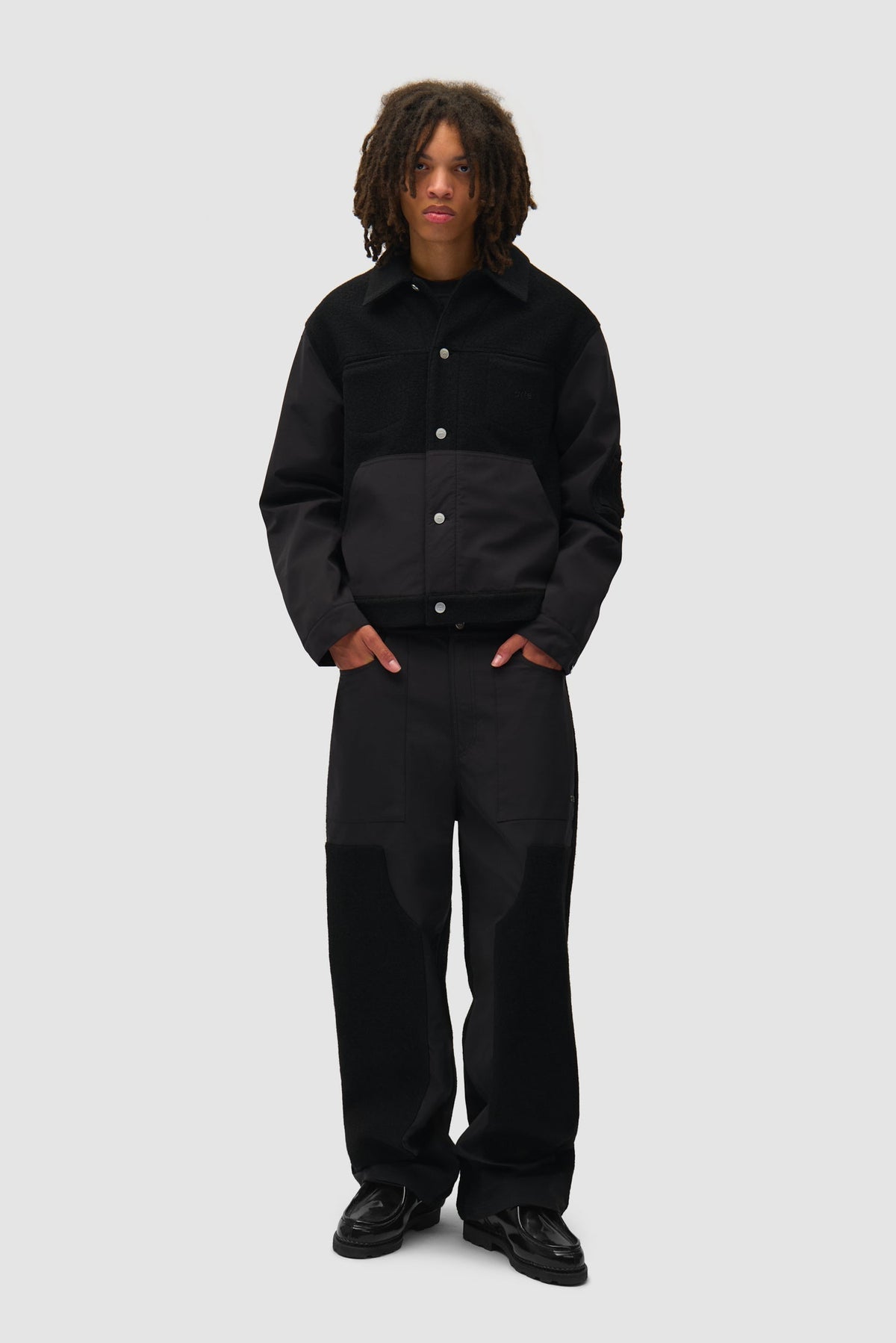 Veste combinée nylon/laine - Noir
