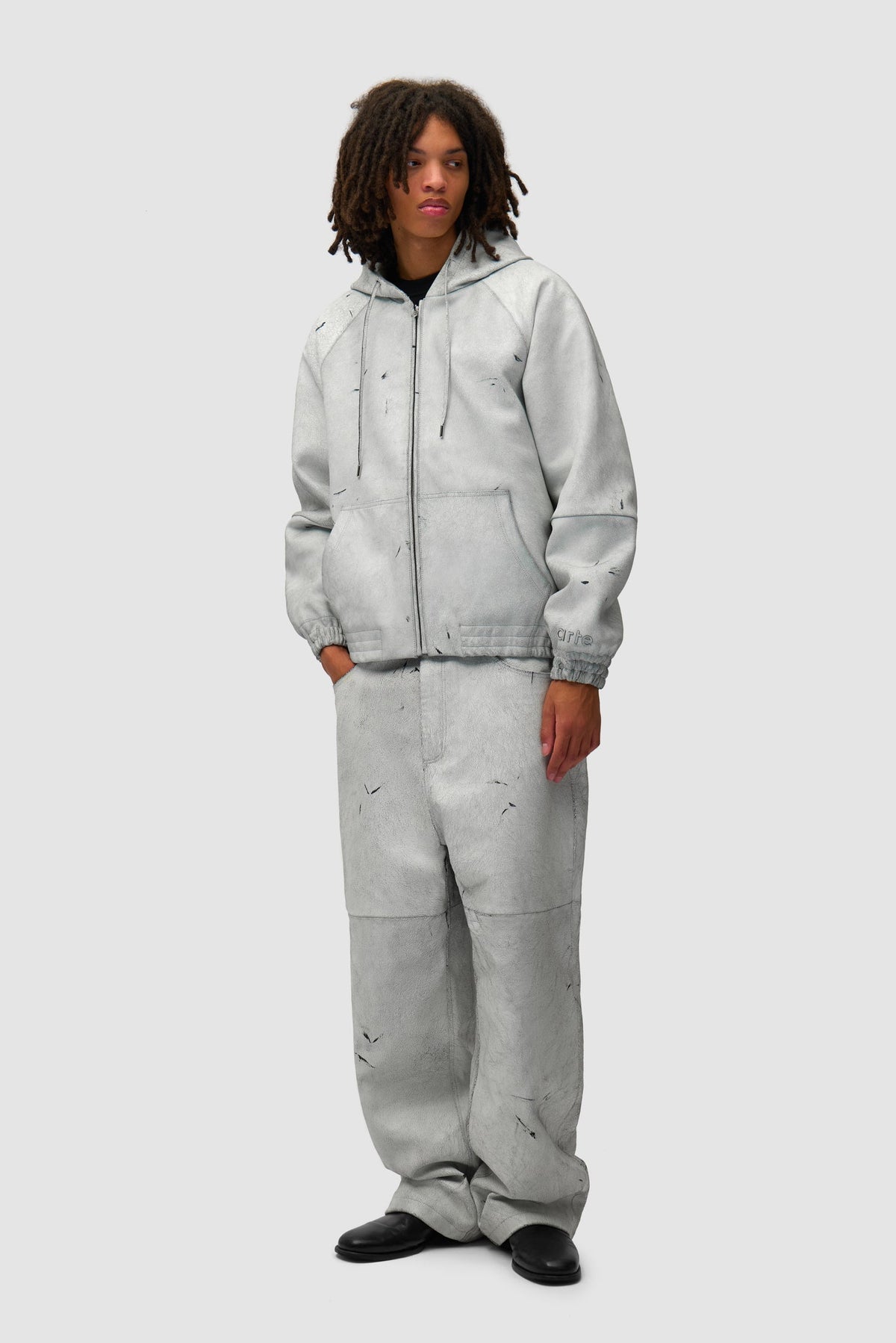 Veste en cuir craquelé - Blanc