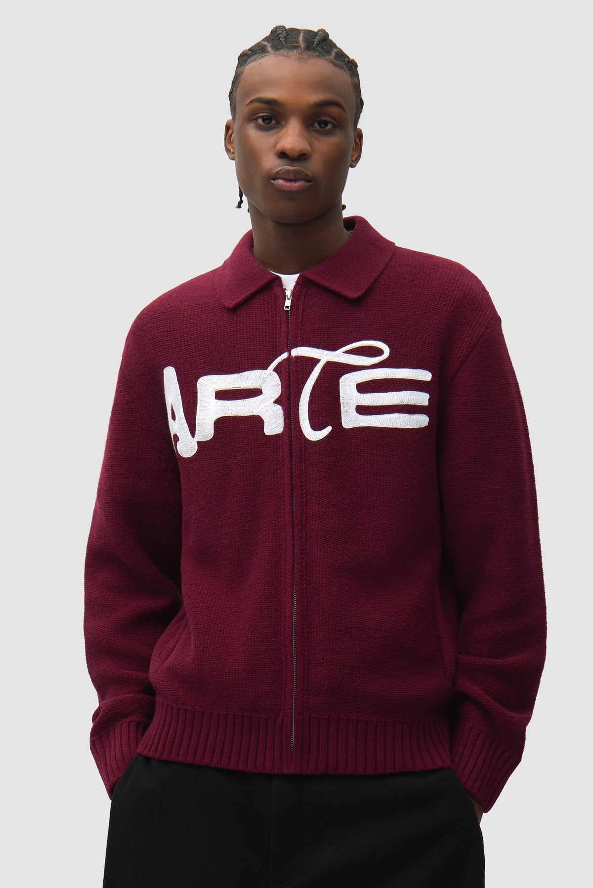 Cardigan zippé à motif pochoir - Bordeaux