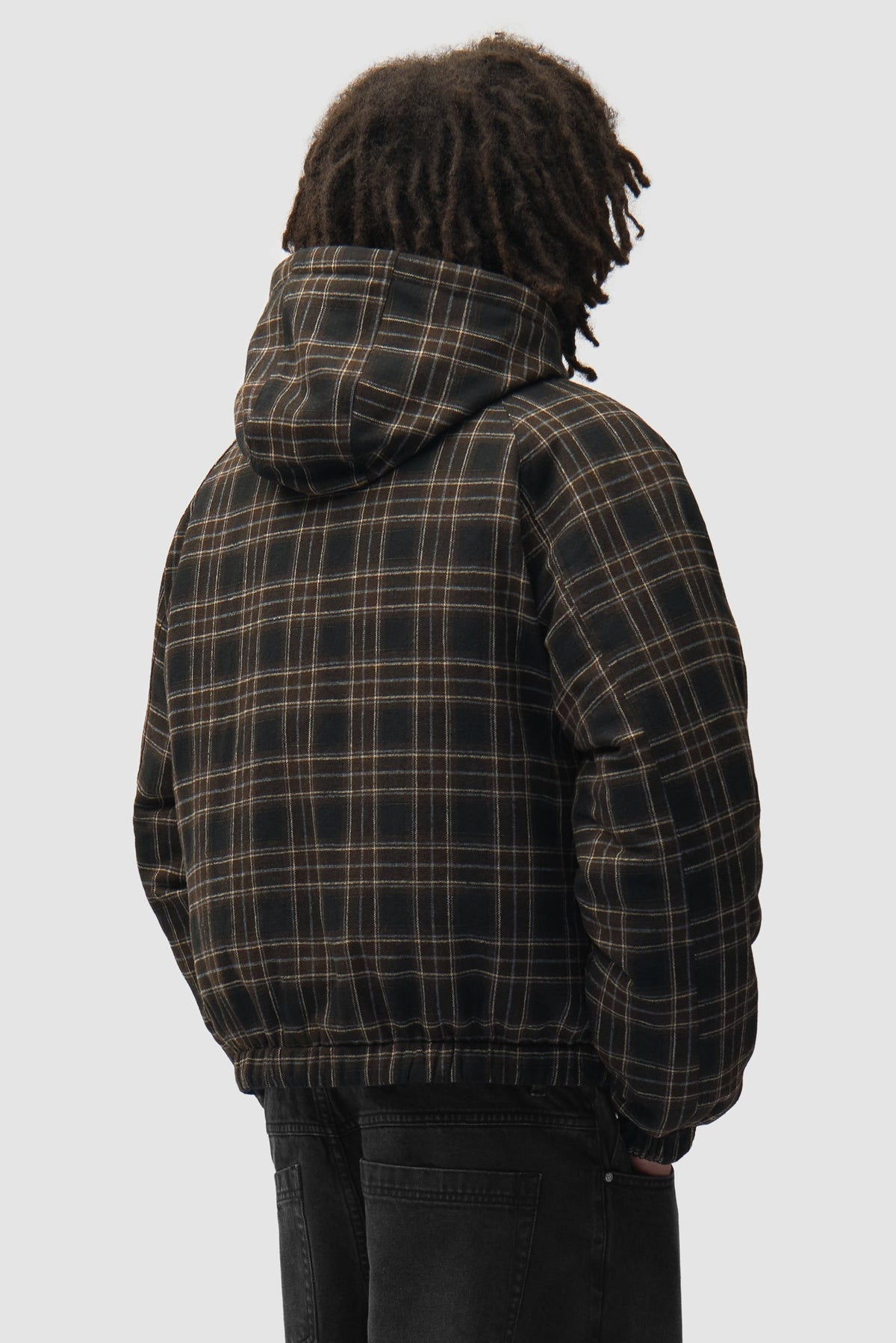 Veste réversible à capuche à carreaux - Noire