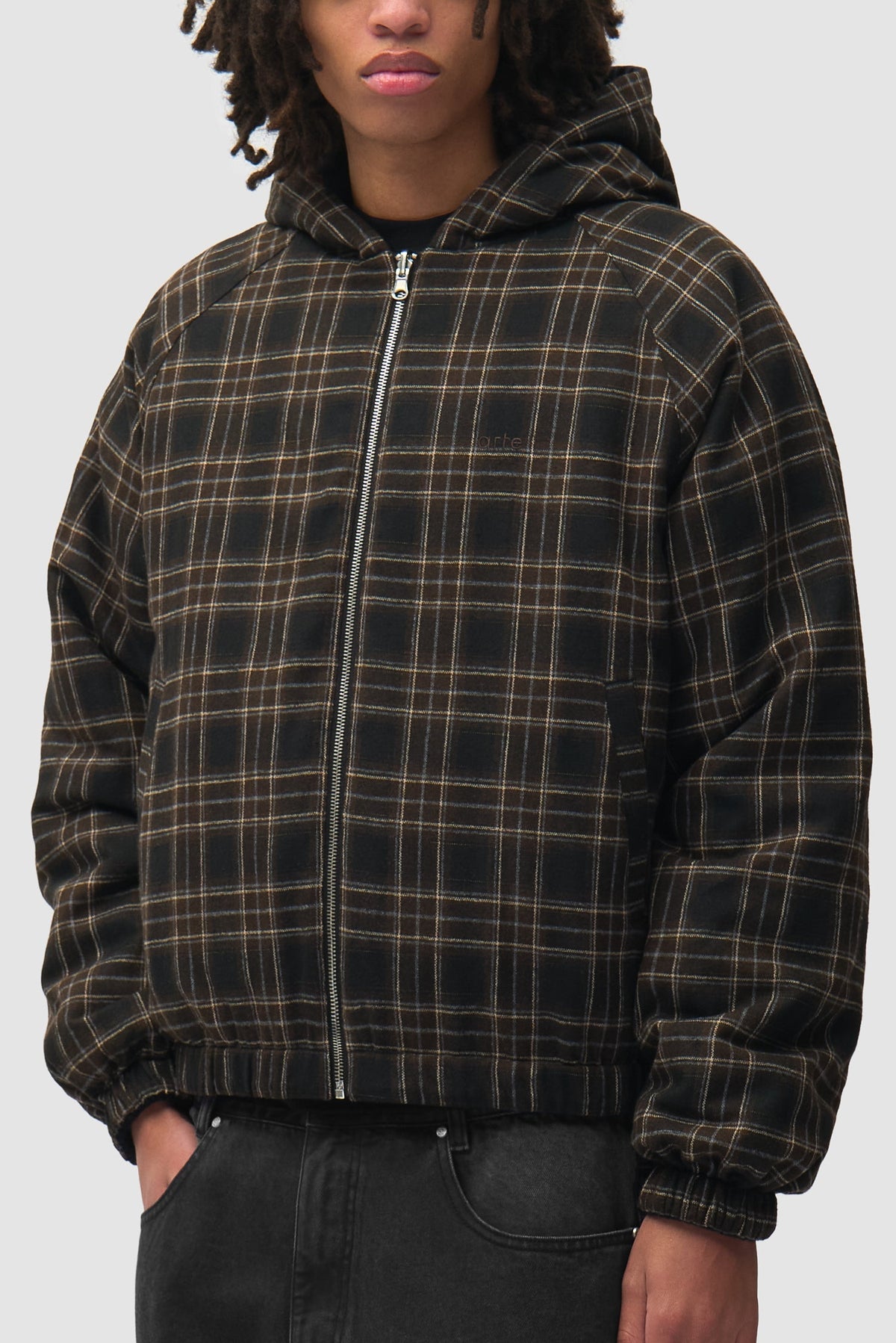 Veste réversible à capuche à carreaux - Noire