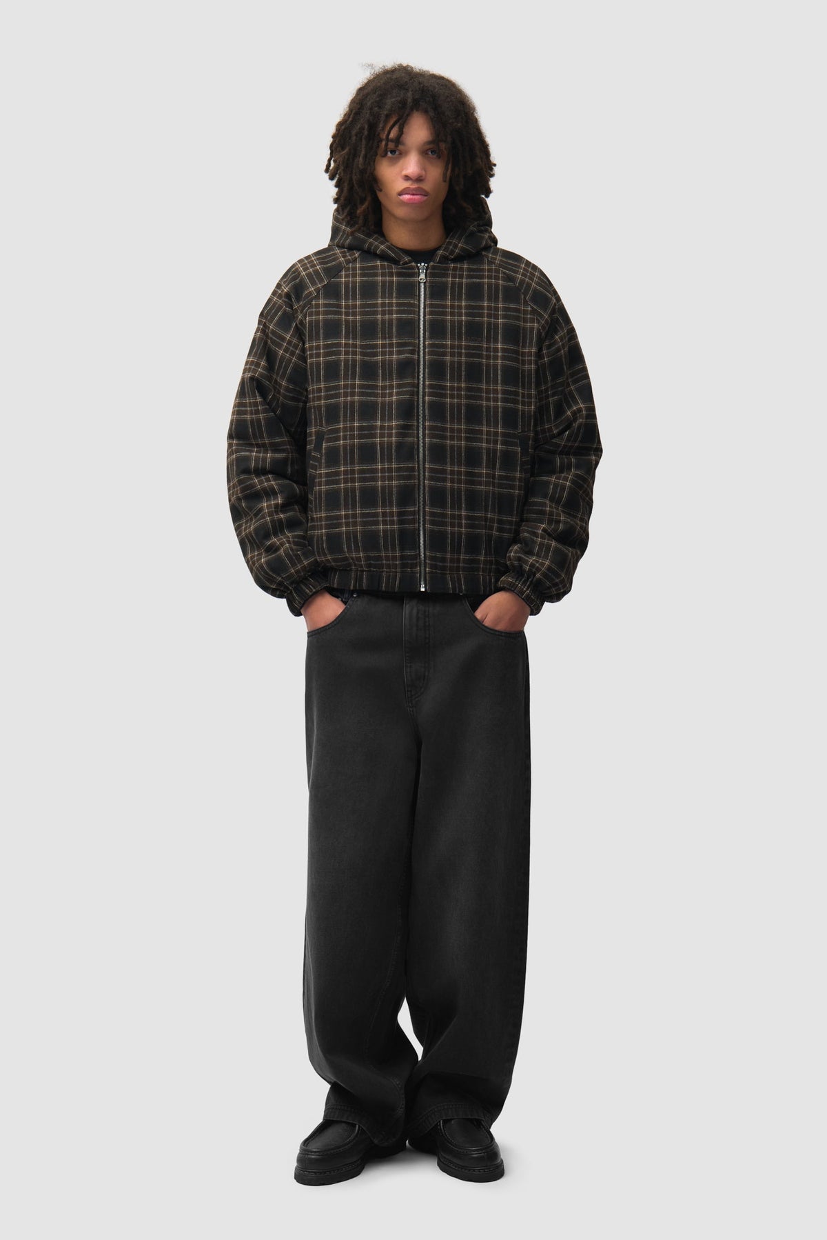 Veste réversible à capuche à carreaux - Noire