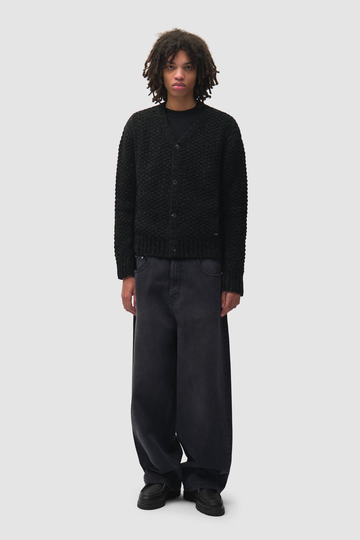 Cardigan en maille torsadée à motif moucheté - Noir