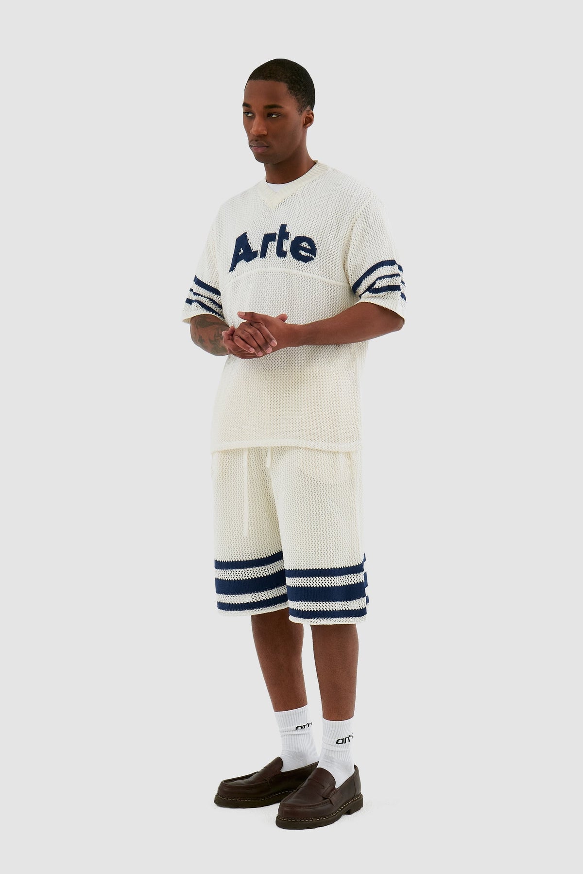 Short à rayures en tricot Shane - Blanc
