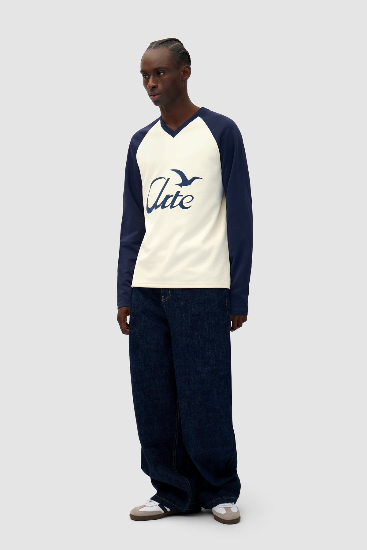 Manches longues avec Bird Logo - Marine/Crème