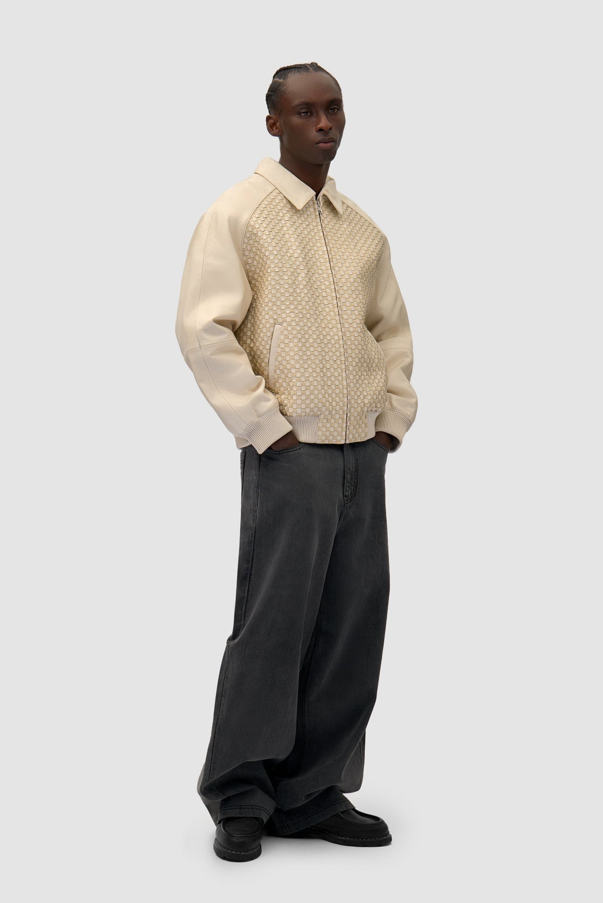 Veste en cuir carrée - Crème